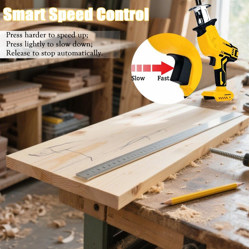 Yangtzone Reciprocating Saw for DeWalt 20V Battery, One-Handed Cordless Recipro Saw 0-3500 SPM Variable Speed, Easy Blade Change, 4 Blades for Wood/Metal/PVC Cutting(No Battery) - Image 2